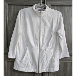 Chicos Zenergy All White Zip Up Activewear Sweater 3/4 Sleeve Size 4/6